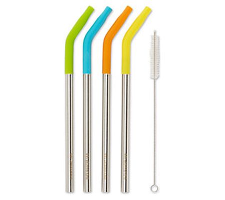 RSVP Reusable 9" Silicone Tip Stainless Steel S traw Set