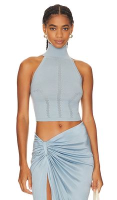 RTA Cropped High Neck Sweater Tank in Baby Blue