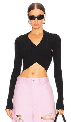 RTA Cropped Knit Top in Black
