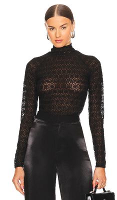 RTA Embroidered Mock Neck Top in Black