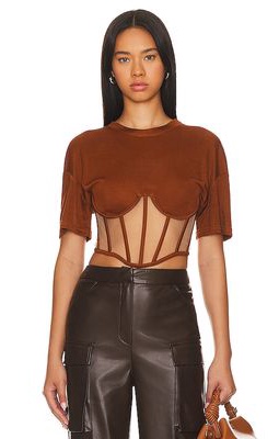 RTA Short Sleeve Corset Top in Cognac