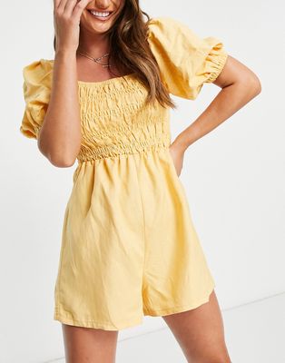 Rthyhm Maia smocked beach romper in yellow