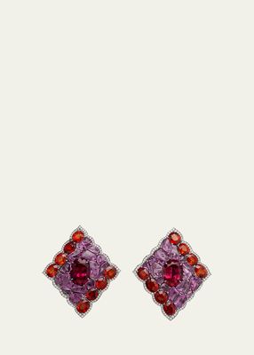 Rubelite, Spessartite, Pink Sapphire and Diamond Earrings