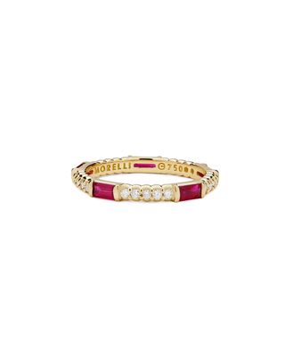 Ruby & Diamond Pinpoint Baguette Ring in 18K Gold