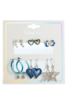 Ruby & Ry Kids' It's in the Stars Set of 6 Earrings in Silver 