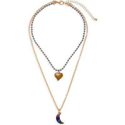 Ruby & Ry Kids' Layered Heart & Moon Necklace in Gold 