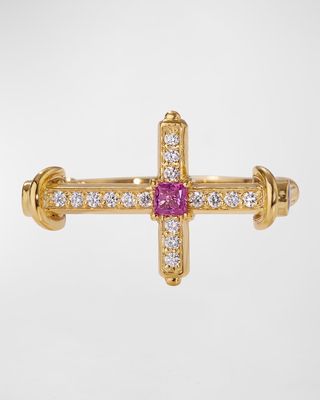 Ruby and White Diamond Cross Ring, Size 7