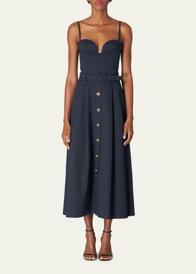Ruched Bustier Belted Midi Dress