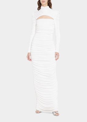 Ruched Cutout Long-Sleeve Gown