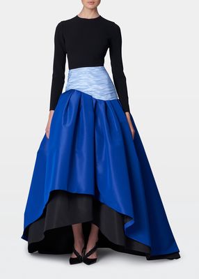 Ruched Drop-Waist Tiered Fit-&-Flare Gown