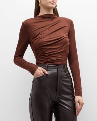 Ruched-Front Long-Sleeve Jersey Top