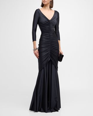 Ruched Front-Slit Mermaid Gown