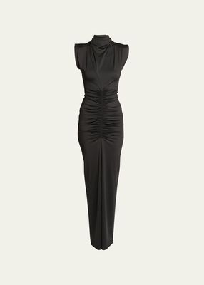 Ruched High-Neck Jersey Gown
