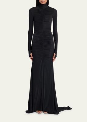 Ruched High-Neck Trumpet Gown