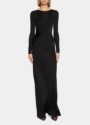 Ruched Long-Sleeve Jersey Gown