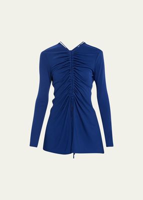 Ruched Long-Sleeve Matte Crepe Top