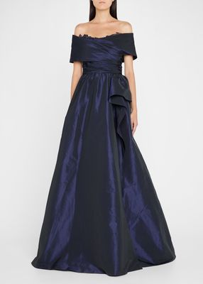 Ruched Off-Shoulder Taffeta Gown