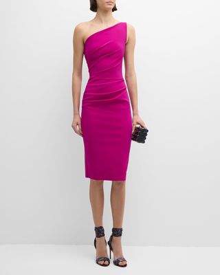 Ruched One-Shoulder Bodycon Midi Dress
