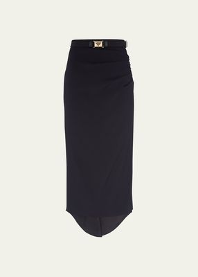 Ruched Sable Belted Midi Skirt