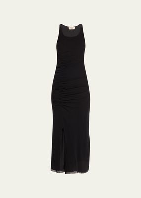Ruched Scoop-Neck Tulle Midi Dress