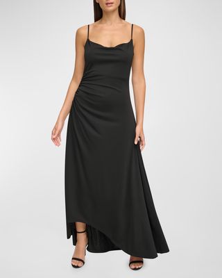 Ruched Side-Tie Jersey Maxi Dress