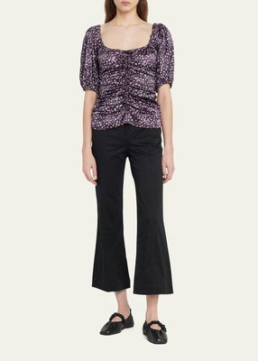 Ruched Silk-Stretch Blouse