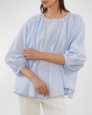 Ruched Striped Chain-Embellished Shirt