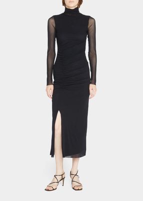 Ruched Turtleneck Midi Dress