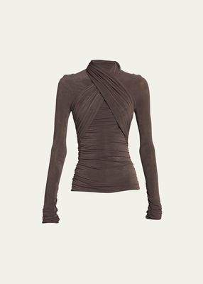 Ruched Wrap Fitted Jersey Top
