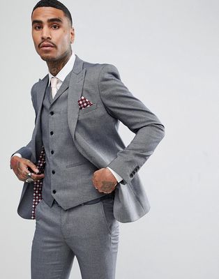 Rudie Light Gray Jacquard Skinny Fit Suit Jacket-Grey