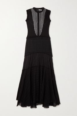 Rue Mariscal - Frayed Embroidered Cotton Maxi Dress - Black