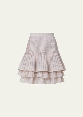 Ruffle Godet Grid Mini Skirt