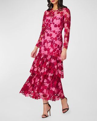 Ruffle Tiered Floral Lace Midi Dress