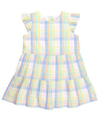 RuffleButts Baby Flutter Sleeve Tiered Dress in Clubhouse Rainbow Plaid 