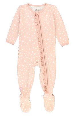 RuffleButts Fawn Print Ruffle Fitted One-Piece Footie Pajamas in Pink
