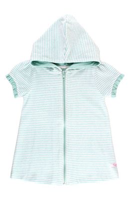 RuffleButts Kids' Aqua Stripe Hooded Cover-Up Dress in Blue