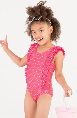 RuffleButts Kids' Hot Pink Heart Waterfall One-Piece Swimsuit