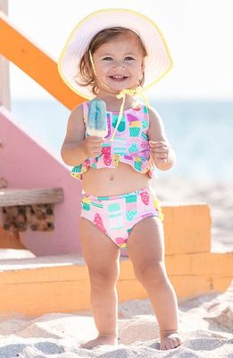 RuffleButts Kids' Ice Cream Social Two-Piece Swimsuit in Pink