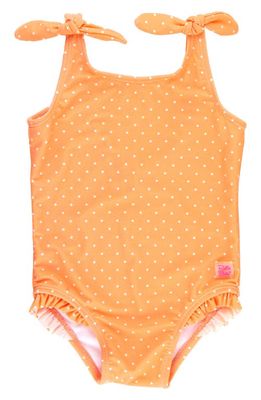 RuffleButts Kids' Melon Polka Dot One-Piece Swimsuit in Orange