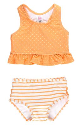 RuffleButts Kids' Melon Polka Dot Two-Piece Swimsuit in Orange