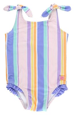 RuffleButts Kids' Rainbow Lane Stripe One-Piece Swimsuit in Purple Striped