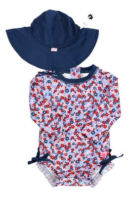 RuffleButts Long Sleeve One-Piece Rashguard Swimsuit & Hat Set in Miscellaneous