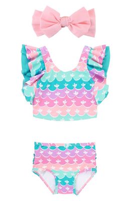 RuffleButts Mermaid Butterfly Tankini Two-Piece Swimsuit & Headband Set in Pink