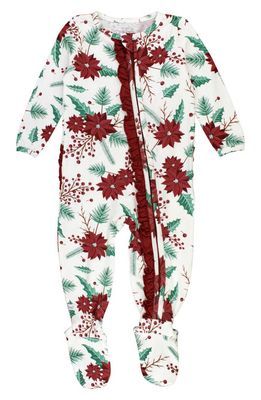 RuffleButts Merry & Bright Ruffle One-Piece Footed Pajamas in Off White