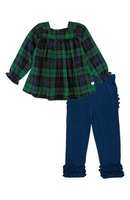 RuffleButts Plaid Cotton Flannel Peasant Top & Ruffle Leggings Set in Green