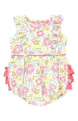 RuffleButts Pretty in Peony Floral Romper in White