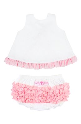 RuffleButts Ruffle Embroidered Swing Tunic & Bloomers in White/Pink