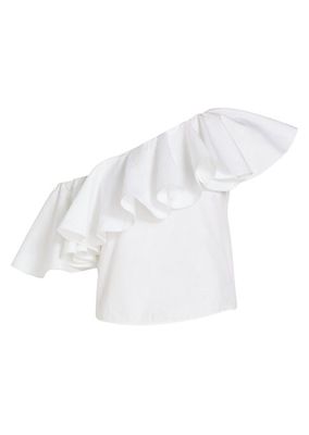 Ruffled Cotton One-Shoulder Blouse