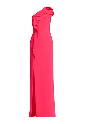 Ruffled Crepe One-Shoulder Gown