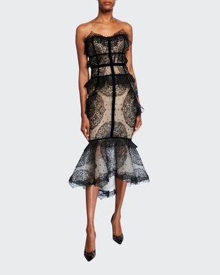 Ruffled Lace Strapless Mermaid Cocktail Dress